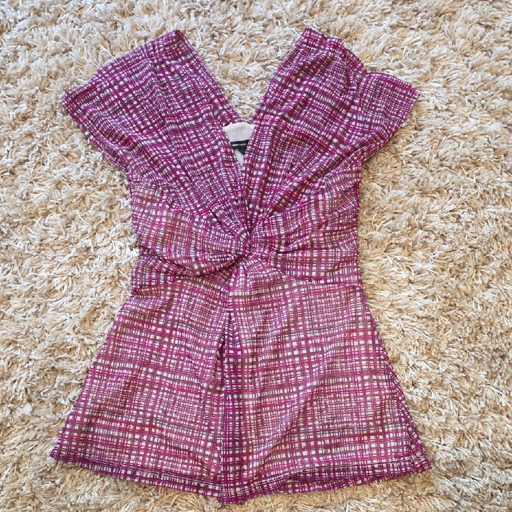 New York & Company Pink Plaid Dressy Top
